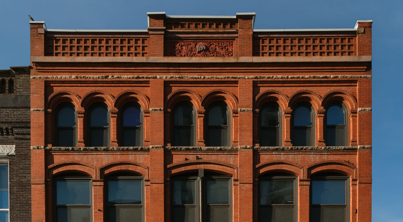 Exterior detail view of 119 king street in Kitchener